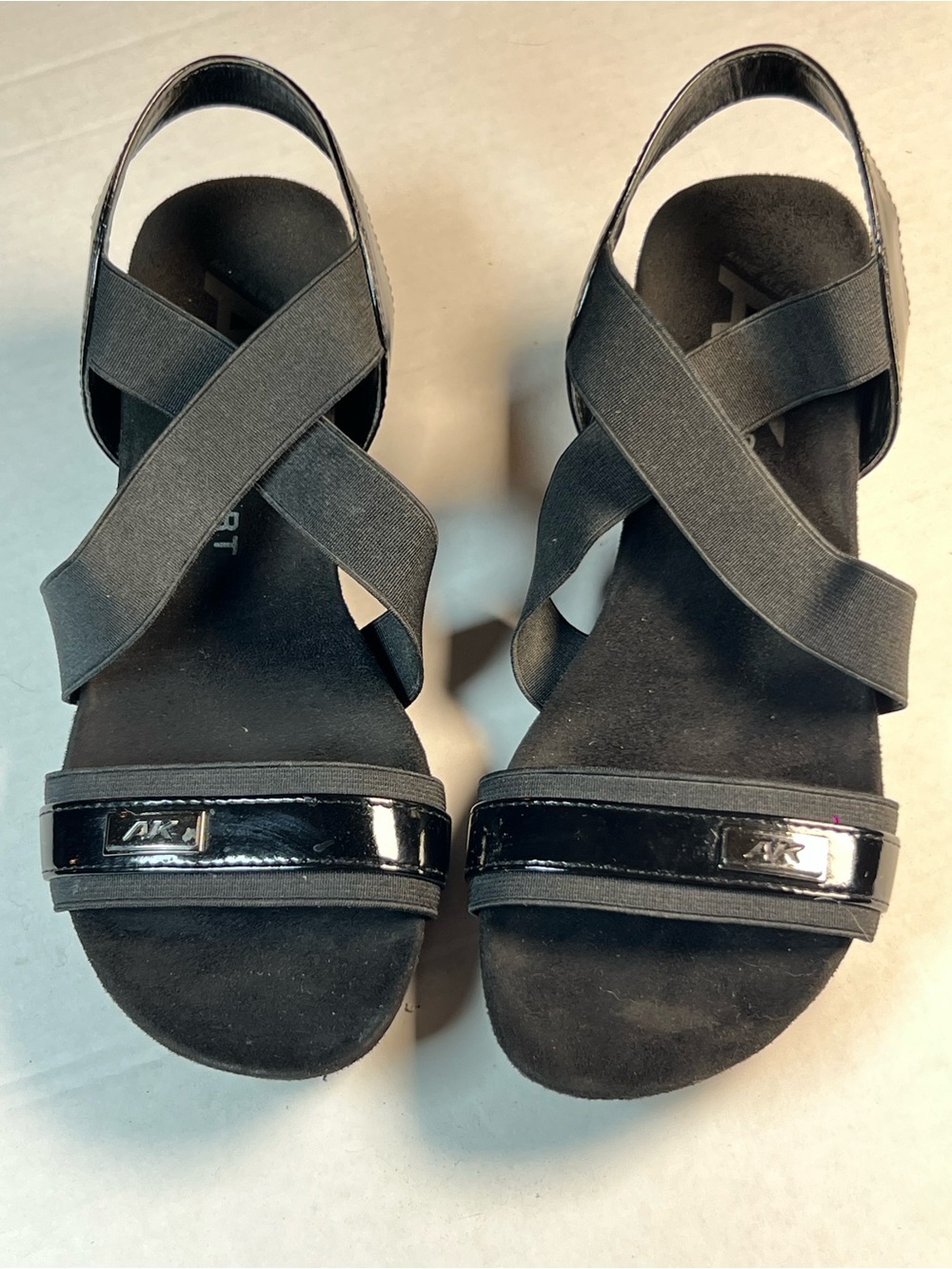 Anne Klein Black Elastic Crisscross Slingback Sandals